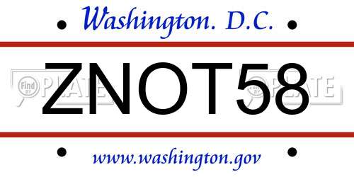 ZNOT58 District Of Columbia License Plate