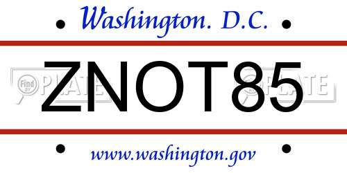 ZNOT85 District Of Columbia License Plate