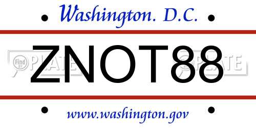 ZNOT88 District Of Columbia License Plate