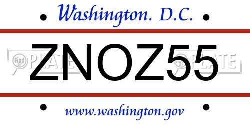 ZNOZ55 District Of Columbia License Plate