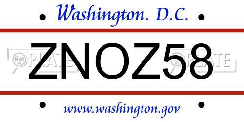 ZNOZ58 District Of Columbia License Plate