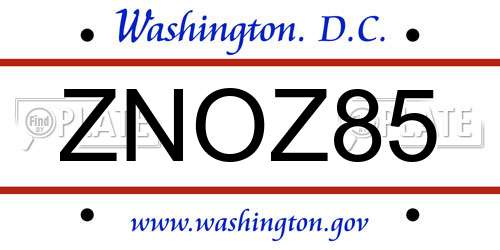 ZNOZ85 District Of Columbia License Plate