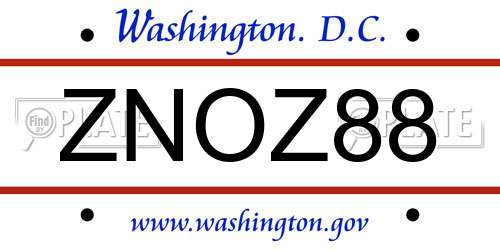 ZNOZ88 District Of Columbia License Plate