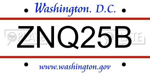 ZNQ25B District Of Columbia License Plate