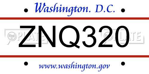 ZNQ320 District Of Columbia License Plate
