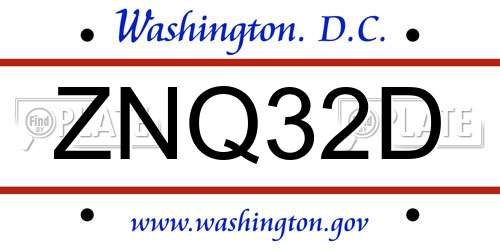 ZNQ32D District Of Columbia License Plate