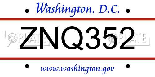 ZNQ352 District Of Columbia License Plate