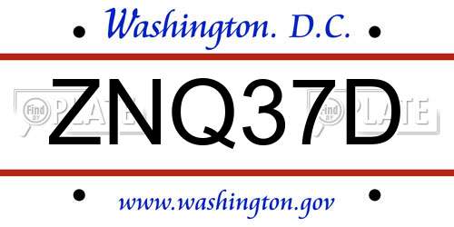 ZNQ37D District Of Columbia License Plate