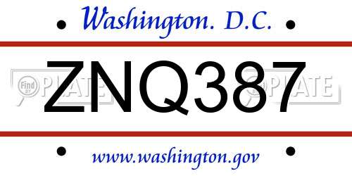 ZNQ387 District Of Columbia License Plate