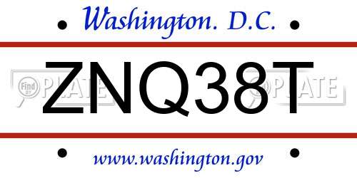 ZNQ38T District Of Columbia License Plate