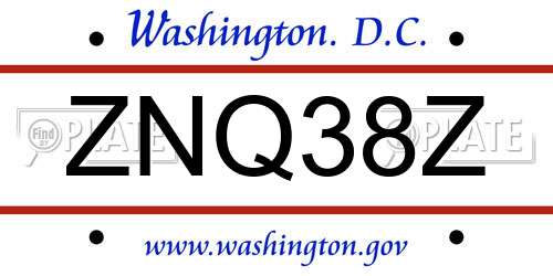 ZNQ38Z District Of Columbia License Plate