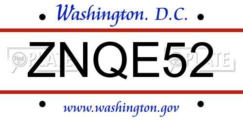 ZNQE52 District Of Columbia License Plate