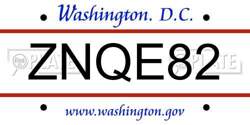 ZNQE82 District Of Columbia License Plate