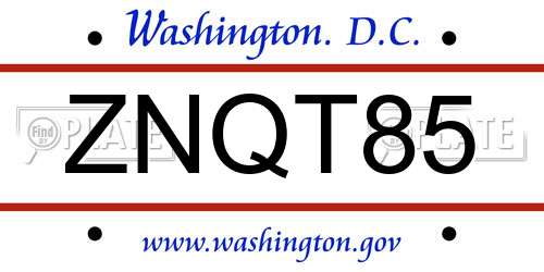 ZNQT85 District Of Columbia License Plate
