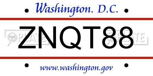 ZNQT88 District Of Columbia License Plate