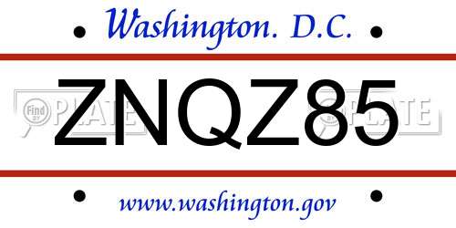 ZNQZ85 District Of Columbia License Plate