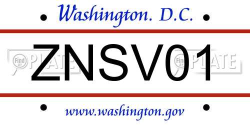 ZNSV01 District Of Columbia License Plate