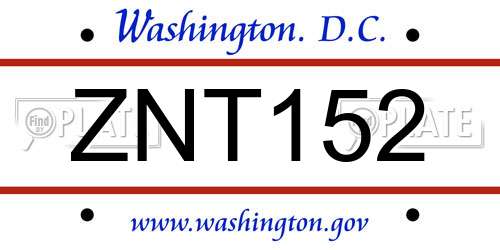 ZNT152 District Of Columbia License Plate