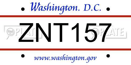 ZNT157 District Of Columbia License Plate