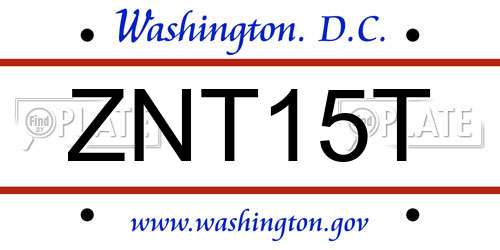 ZNT15T District Of Columbia License Plate