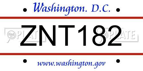 ZNT182 District Of Columbia License Plate