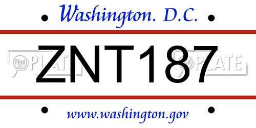 ZNT187 District Of Columbia License Plate