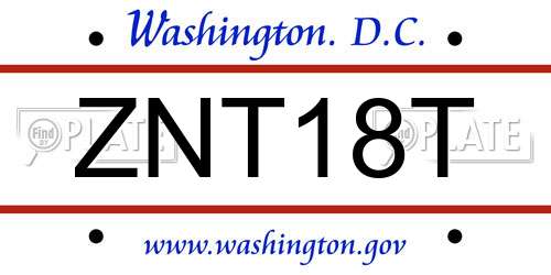 ZNT18T District Of Columbia License Plate