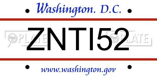 ZNTI52 District Of Columbia License Plate