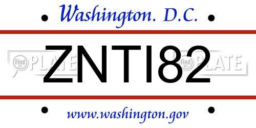 ZNTI82 District Of Columbia License Plate