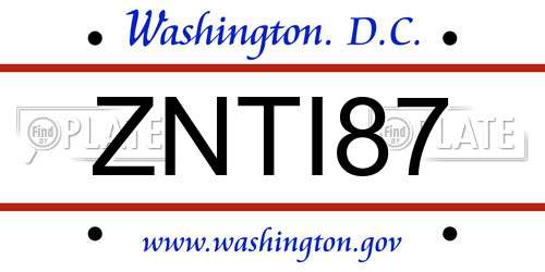 ZNTI87 District Of Columbia License Plate