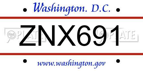 ZNX691 District Of Columbia License Plate