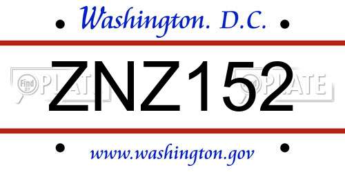 ZNZ152 District Of Columbia License Plate