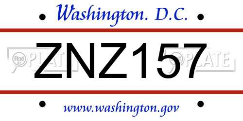 ZNZ157 District Of Columbia License Plate