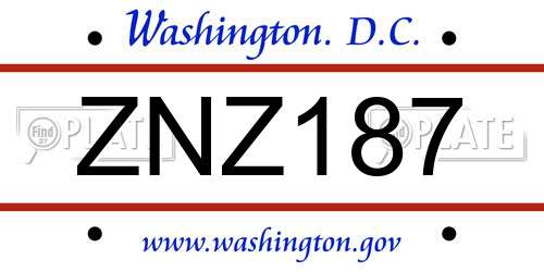 ZNZ187 District Of Columbia License Plate