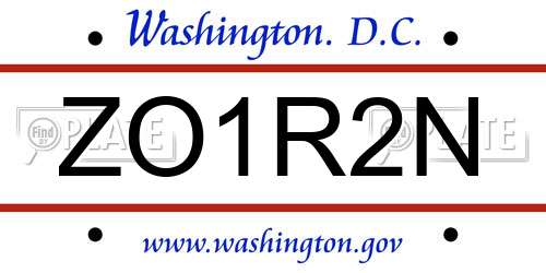 ZO1R2N District Of Columbia License Plate