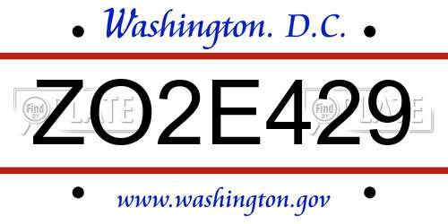 ZO2E429 District Of Columbia License Plate