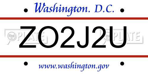 ZO2J2U District Of Columbia License Plate