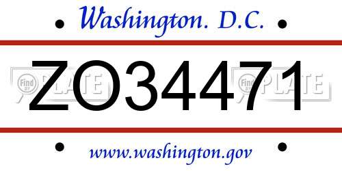 ZO34471 District Of Columbia License Plate