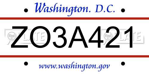 ZO3A421 District Of Columbia License Plate