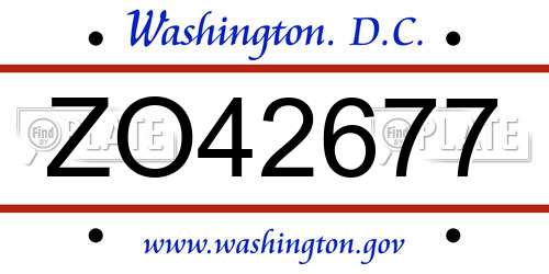 ZO42677 District Of Columbia License Plate