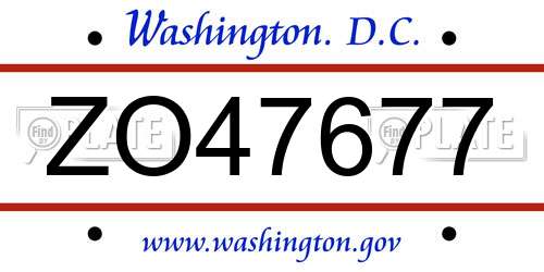 ZO47677 District Of Columbia License Plate