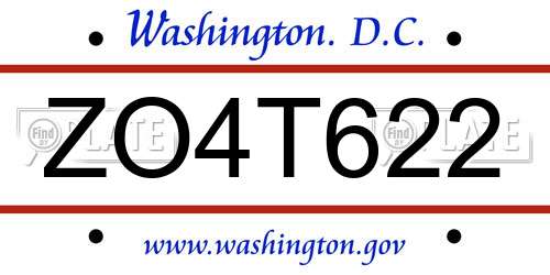 ZO4T622 District Of Columbia License Plate