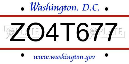 ZO4T677 District Of Columbia License Plate