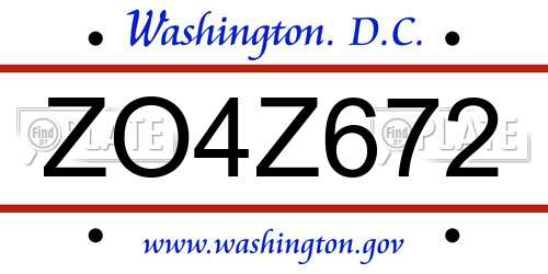 ZO4Z672 District Of Columbia License Plate