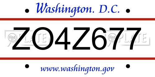 ZO4Z677 District Of Columbia License Plate