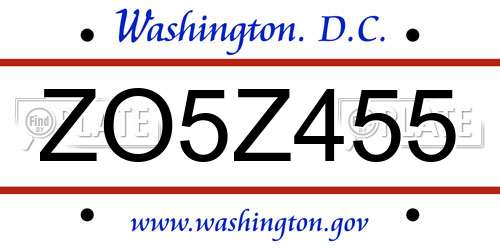 ZO5Z455 District Of Columbia License Plate