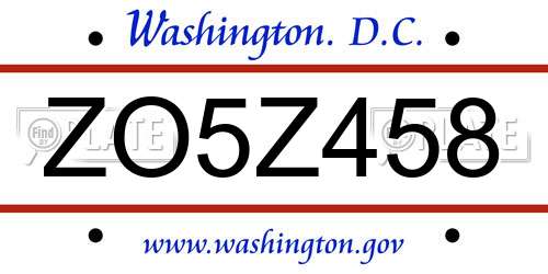 ZO5Z458 District Of Columbia License Plate