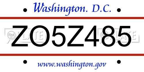 ZO5Z485 District Of Columbia License Plate
