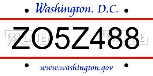 ZO5Z488 District Of Columbia License Plate