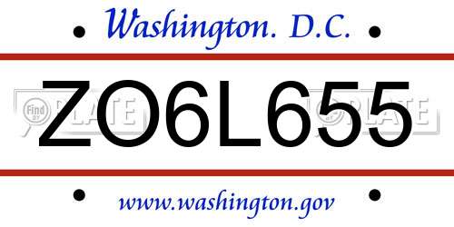 ZO6L655 District Of Columbia License Plate